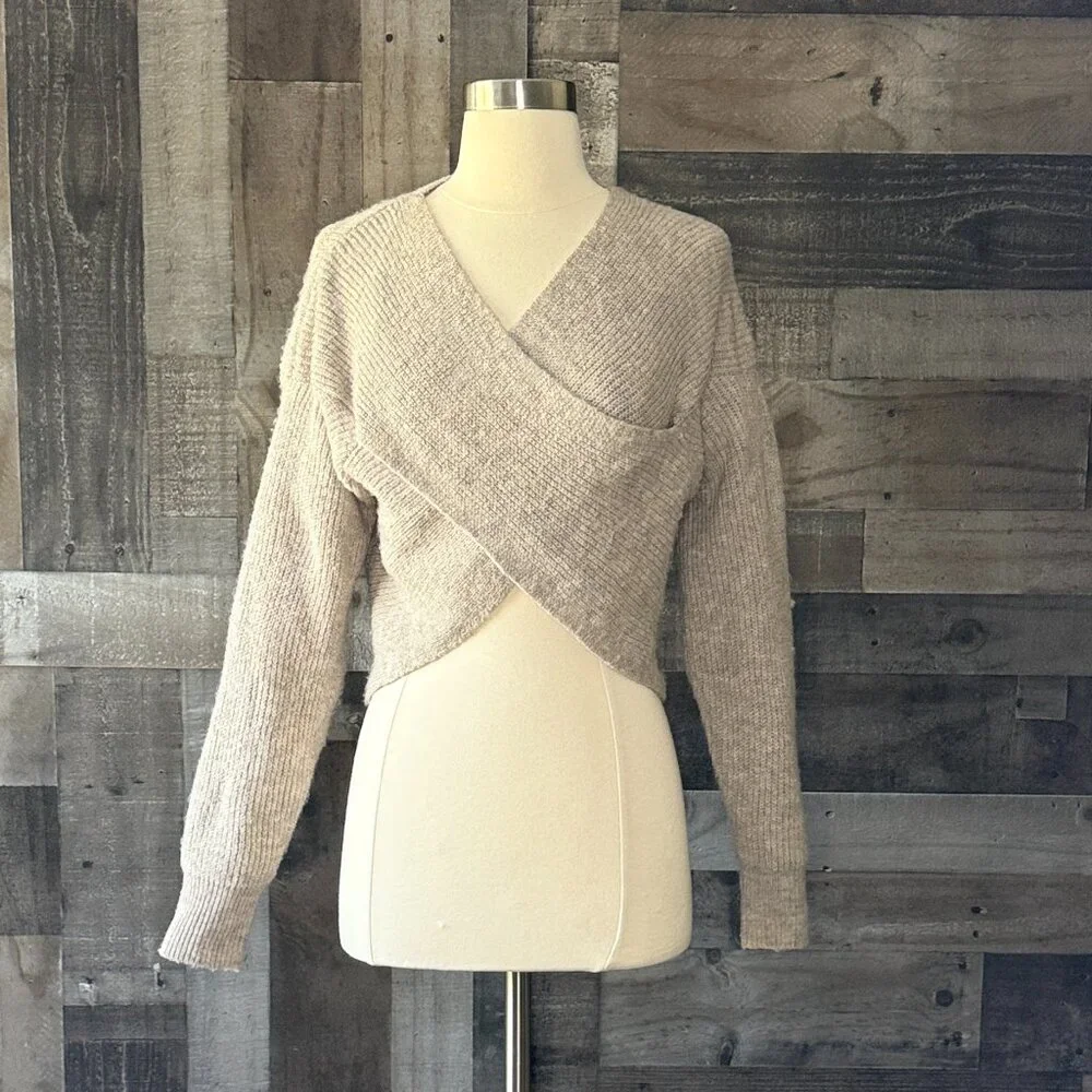 Lulu's cream wrap crop top sweater xsmall festival boho chic granola earth girl